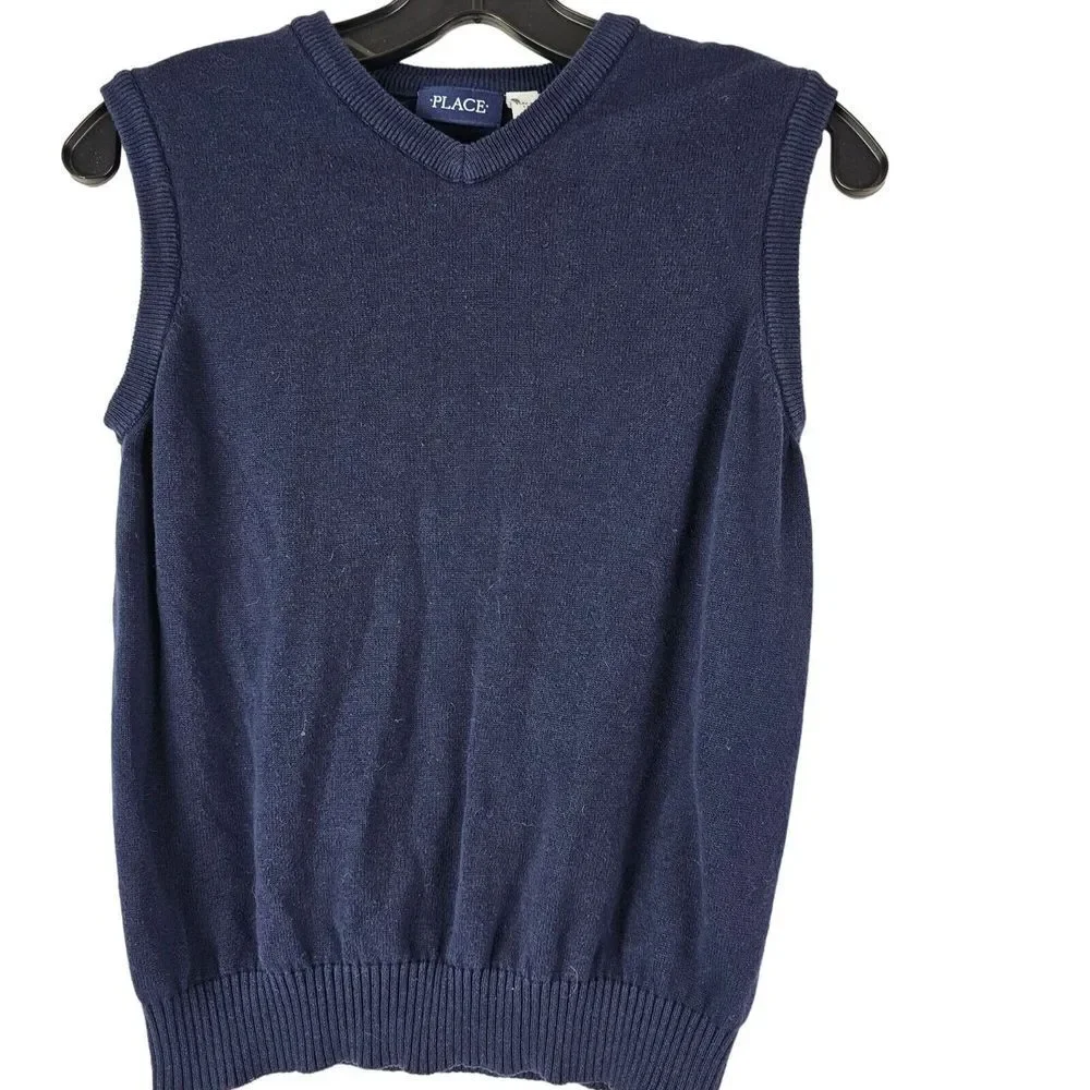 Children's Place Boys Sweater Vest Navy‎ Blue V-Neck Size 10/12 School Uniform